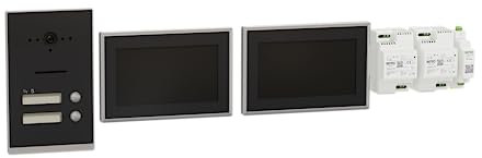 Schneider Electric Ritto TWINBUS IP VIDEO SET Türsprechanlage, 7 Zoll HD Monitor, 2 Draht Technik, 2 Familien, APP, Gegensprechanlage, Unterputz, Grau