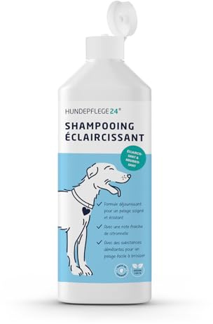 HUNDEPFLEGE24 Shampooing Chien à Poils Blancs - Éclaircissant & nourrissant - Formule pour déjaunir pour Un Blanc Intense & Un Poil éclatant avec démêlant nourrissant pour brossage Facile