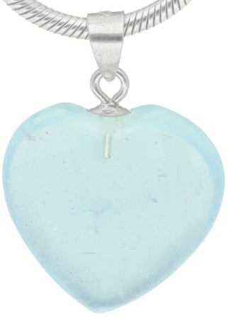 Lebensquelle Plus Pendentif cœur en pierre véritable | Bélière en argent 925 - deux tailles | Pierre naturelle | Bijou & idée cadeau (Aigue-marine, S (1,4 x 1,4 cm))