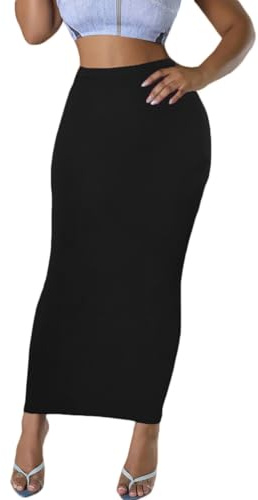 Women's Long Pencil Skirt - High Waisted Summer Fall Y2K Club Bodycon Tight Maxi Skirts Black XXL