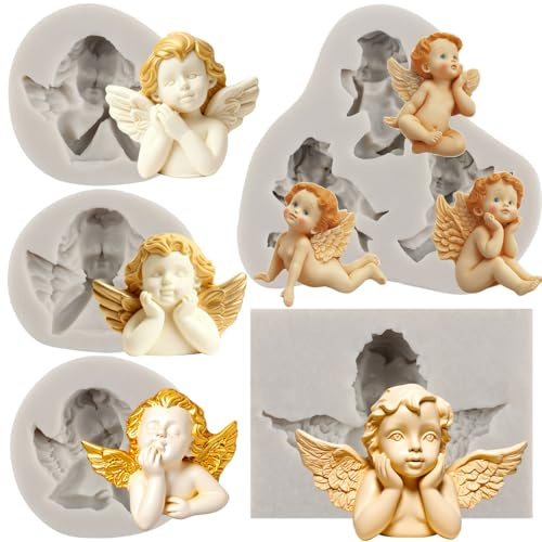 MYPRACS Ange Bébé Silicone Fondant Moules Pour Décoration De Gâteau Cupcake Topper Bonbons Argile Polymère Chocolat Gomme Pâte Ensemble De 5