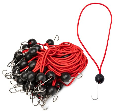 WDB – Spanngummi mit Kugel und Haken, 50 Stück – Planenspanner 10 cm | Gummispanner Rot - Gummischlaufen