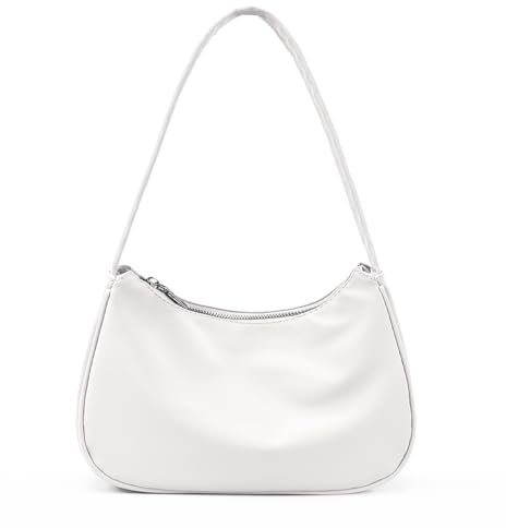 Yuson Girl Umhängetasche Damen Handtasche PU Tasche Klein Nylon Shoulder Bag Vintage Bag Y2K Fashion Handtaschen Mini Schultertasche mit Reißverschluss(Weiß)