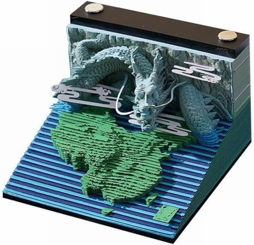 Bloc Notes D'art 3D Calendrier 2024, Calendrier Créatif Dragon Zodiaque Chinois Note Bureau Artistique Sculpture Papier Artisanat Bureau École Décoration Bureau Cadeau De Noël A