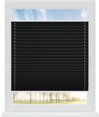 RENA Plissee ohne Bohren Rollos für Fenster | Faltrollos für Fenster & Tür | Plisseerollo nach Maß Verdunkelung | Fenster Rollos für Innen | Jalousie Schwarz 120x120 cm