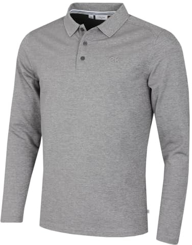 Calvin Klein Mens Long Sleeve Campus Polo Shirt - Grey Marl - L