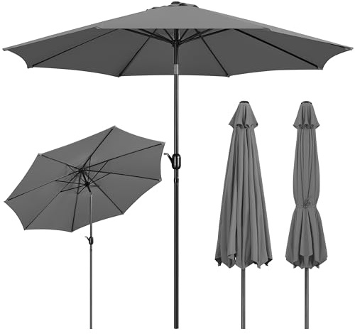 Yaheetech Sonnenschirm ? 300 cm Kippbar Gartenschirm mit Kurbel Terrassenschirm Marktschirm mit 8 Rippen Sonnenschutz uv 50+ für Balkon/Terrasse/Markt/Garten, Grau