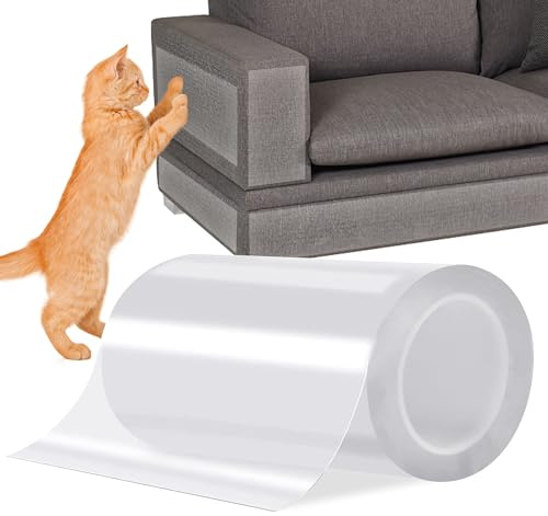 Protecteur Rayure Chat Protection Anti-Rayures Film, AdhéSif pour Chats Ruban Transparent Anti-Griffes Autocollantes, 5 m (100 mm x 5m) avec Tampon Autocollant Transparente Porte, Meubles (10cm*500cm)