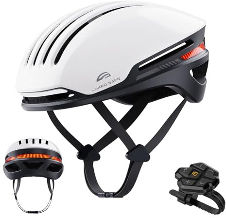 LIZVIE Fahrradhelm mit Bluetooth, intelligenter Fahrradhelm für Erwachsene Männer Frauen, vorderen und hinteren LED-Blinkern, Fernbedienung, intelligenter Kommunikations-Fahrradhelms. (Weiß, M/L)