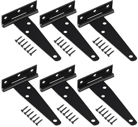 6 Pezzi Cerniere a T Resistenti con Vite di Montaggio, Cerniere per Ante a T, Cerniera per Cancello per Porte Finestre Giardino Porte di Fienili