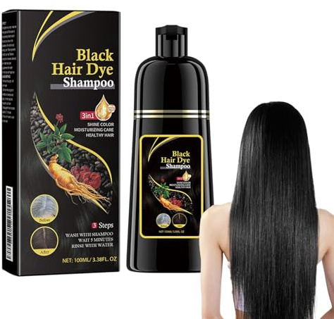 100ml Champú Tinte, Champú tinte instantáneo, Negro, hair3 | 3 en 1 Instantáneo Champú para el Cabello Negro, Hidratación Capilar, Champú limpiador y Reparador