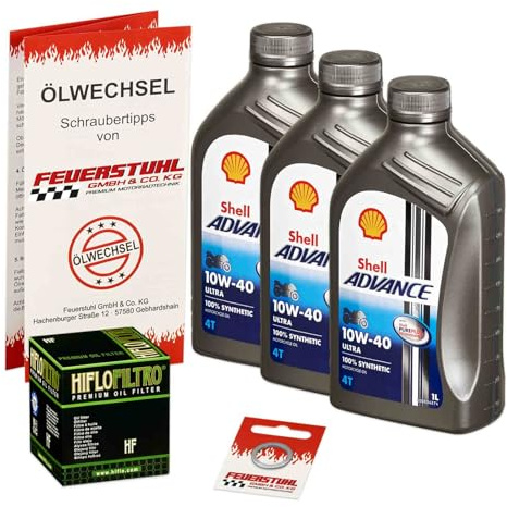 Öl & Ölfilter für Honda NTV 650 Revere, 1988-1996 (RC33), Ölwechsel Set, Shell 10W-40 Motoröl + HiFlo Filter + Dichtring(e)