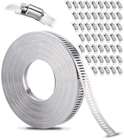 Schlauchschellen 304 Edelstahl, 20m Lochband Metall + 50 Stück Befestigung | DIY Schlauchschellen Set, Einstellbare Schlauchschelle, für Wasser Rohr, Tank, Gas Rohr, Kühler, Automobil Tubing