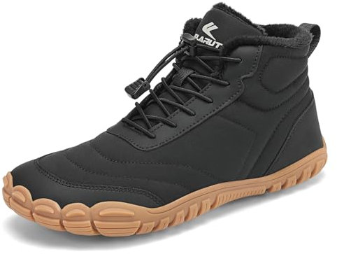 FLARUT Scarpe Invernali a Piedi Nudi Uomo Donna Barefoot Scarpe Foderate Caldo Scarpe a Punta Larga Resistenti all'acqua Scarpe da Trail Running Trekking InvernoStivali(Nero,42)