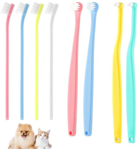 8pcs Pet Toothbrush Set - 3 Styles Cat & Dog Micro Brush Head, Puppy Soft Bristle Mini Head, Small Dog Dental Clean Kit for Plaque Tartar Formation (Colour 1)
