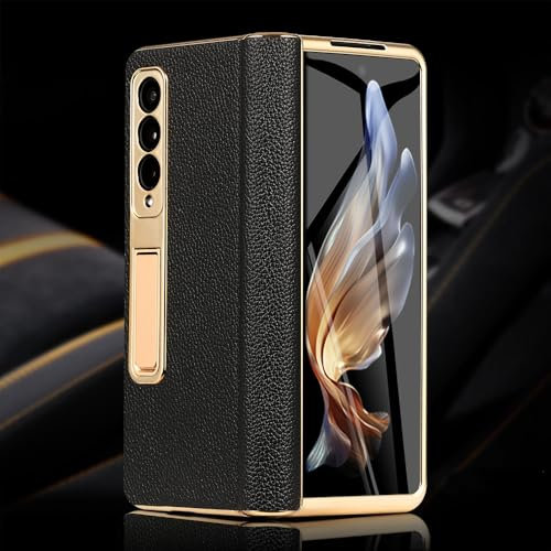 Leder-Handyhülle für Samsung Galaxy Z Fold 5 4 3 Fold4 Fold5, vergoldete magnetische Scharnier-Ständerhülle mit Spiegelfolie, 7, für Samsung Galaxy Z Fold 6