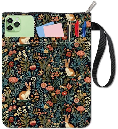 craspire Buchhülle Mit Hasen Waldmotiv Buchumschlag Für Taschenbücher Waschbarer Stoff Hasen Blumen Buchschutz Mit Reißverschluss Und Zusätzlicher Hülle Tasche Beuteltasche Für Buchliebhaber