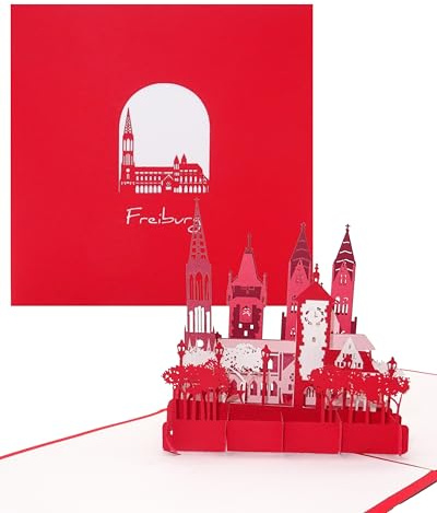 Pop-Up Karte „Freiburg - Panorama“ 3D Grußkarte als Postkarte, Souvenir, Gutschein & Fanartikel - Karte mit Umschlag
