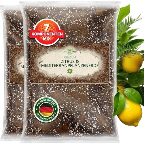 ORAGARDEN Zitruserde und Mediterranpflanzenerde für Zimmerpflanzen und Garten- 6L Terrarien Substrat für Pflanzen, Palmen, Blumen, Grünpflanzen - 7 Komponenten Zitrus Erde