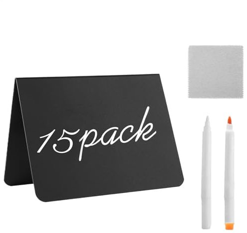 Kleine schwarze Kreidetafelschilder, rechteckige Kreidetafel, löschbare Tafelschilder, 15 Stück, doppelseitiges Design, inklusive Kreidestifte für Geschäft, Buffet, Bäckerei, Café, Hochzeitsfeiern