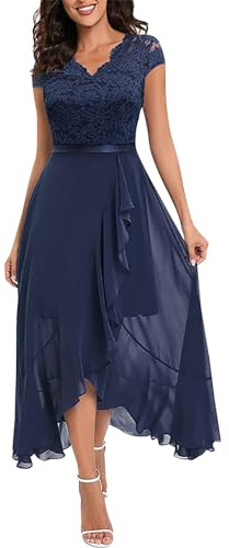 Kleid Hochzeitsgast Damen Abendkleider Elegant Hochzeit Cocktailkleid Spitze Chiffonkleid Vorne Kurz Hinten Lang Rüschen Kleider Lochstickerei Brautjungfernkleider Frauen A Linie Ballkleid