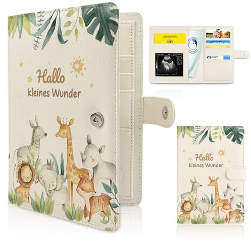 Mutterpasshülle Leder, Mutterpass Organizer Mit Magnetverschluss, Geschenke für Schwangere, Mutterpass Schutzhülle mit Fächern zur Aufbewahrung von Ultraschallbildern und Impfpass