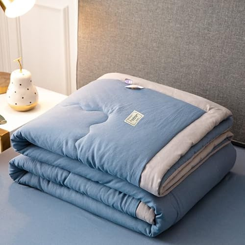 Hiseng Couette 1 Personne en Microfibre, Couette Imprimée Couleurs Unies Reversible pour 4 Saisons, Tempérée Duvet sans Housse 2 Personnes pour Adulte Enfant (Bleu,150x200cm)