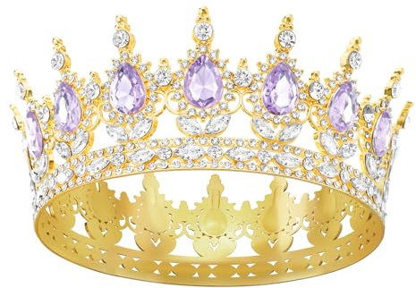DRESHOW Volle Runde Mädchen Tiara Königin Krone Damen Brautkrone Diadem Kristall Barock Tiara Sparkly Strass Prinzessin Karneval Kopfschmuck für Hochzeit Prom Geburtstag Party