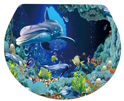 Silar De Inodoro De PVC - PVC Washable Peel And Stick Baño De Mar | Inodoro De Mar Durable Cove | Cubierta De La Tapa Del Inodoro De Pescado | Cubierta De Decoración De Protección De La Cubierta