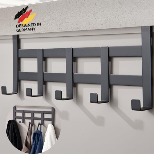 DEKAZIA® Türgarderobe Schwarz zum Einhängen, Türhakenleiste Kinderzimmer | Garderobenhaken, Kleiderhaken, Türhänger, Türhaken, Jackenständer, Wandorganizer, bunt