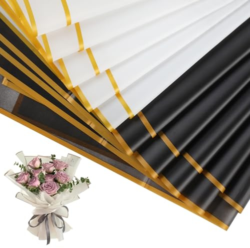 20 Blatt Blumenpapier, Blumenstrauss Papier, Schwarz und Weiß Bouquet Papier, Flower Wrapping Paper, Wasserdicht Blumenstrauß Geschenkpapier, Blumenstrauß für DIY, Handwerk, 55x55cm