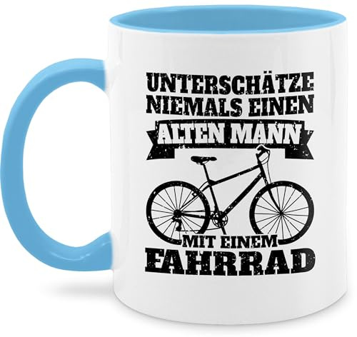 Tasse Tassen 325ml - Radsport - Unterschätze niemals einen alten Mann mit einem Fahrrad - schwarz - 325 ml - Hellblau - alter rad radfahrer radel alte männer radfahren für fahrradfahrer