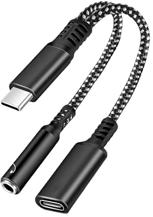 Adaptateur USB C Jack 3.5mm 2 en 1 Casque et Chargeur Rapide PD 60 W Charge Prise Type C vers AUX Audio auxiliaire Compatible avec Samsung Ultra S24 S24+ Google iPhone 16 Pro Max Huawei (Noir)