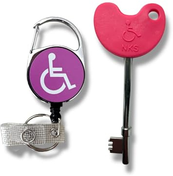 Compatible NKS/Radar UK Disabled Toilet Key with Retractable Disabled Badge Reel (Pink)