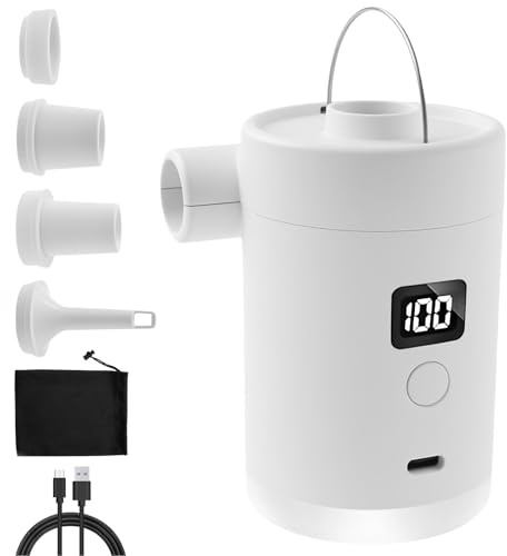 Elektrische Luftpumpe für Luftmatratze,3600mAh Wiederaufladbare Akku Luftpumpe, 2 in 1 Inflate und Deflate Elektrische Pump mit 4 Luftdüse und Campingbeleuchtung für Luftmatratze Pool,Schwimmring(B)