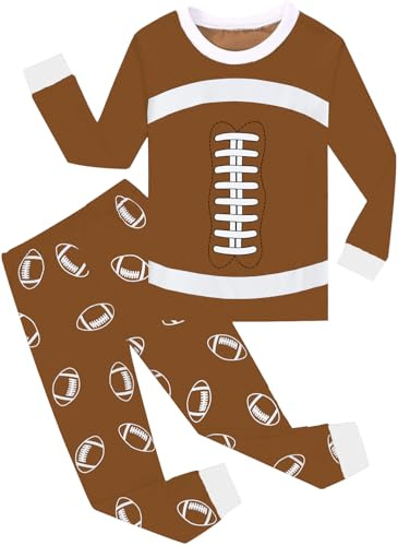 Boys Pajamas American Football Loungewear Set 2-Piece Fun Long Sleeve T Shirt & Pants Toddler PJs Sets Kid Cozy Sleepwear Size 6