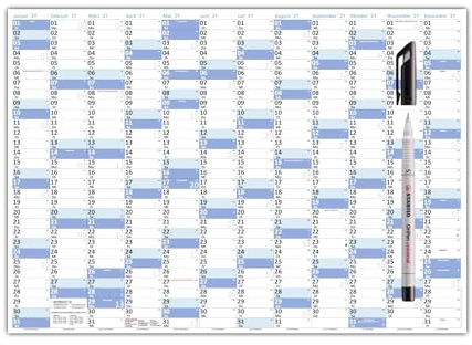 XL Wandkalender DIN A1 2027 blau, nass abwischbar + Folienstift Format 59,4 x 84,1cm Jahresplaner Wandplaner Kalender werden gerollt versendet