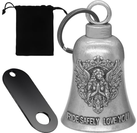 JYNVO Campanella Guardian Bell Moto con Angello in Preghiera & RIDE SAFELY LOVE YOU – Portafortuna Motociclista, Campanella Angello Custode con Anello Appeso | Adatta per Moto, E - Auto e Biciclette