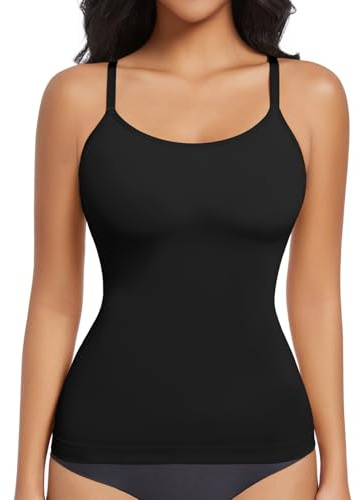 ONEW Shapewear Maillot de corps pour femme - Haut gainant - Avec bretelles spaghetti - Débardeur de compression - Body Shaper - Sans coutures - Noir - 2XL