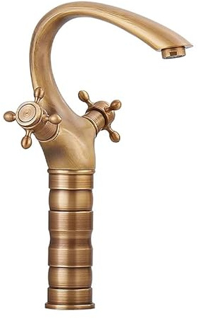 Retro All-Copper Double-Handle Single-Hole Basin Faucet washbasin Plus high hot and Cold Faucet, Antique high