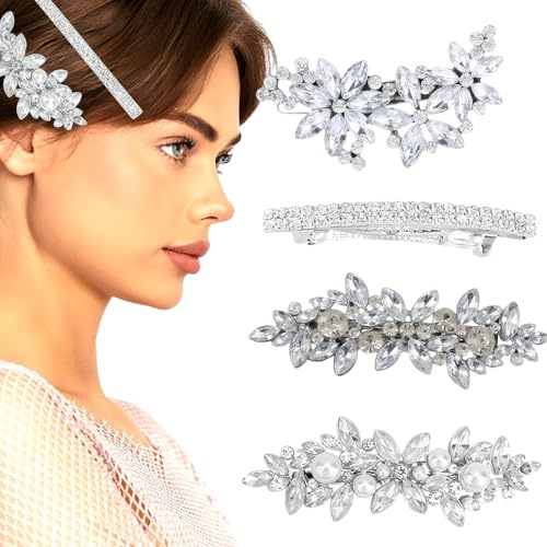 4 Pezzi Fermagli per Capelli Strass, Fermaglio Capelli Donna, Spille Decorative per Damigella Fiore Copricapo Matrimonio Fermagli Eleganti da Donna Accessori per Capelli Matrimonio