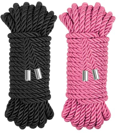 Coldairsoap Soft Silk Rope, Pink Nylon Rope Skin Friendly Twisted Trim Cord Rope for Christmas Home Décor Embellish Costumes Bag Drawstrings (Black & Pink, 32ft)