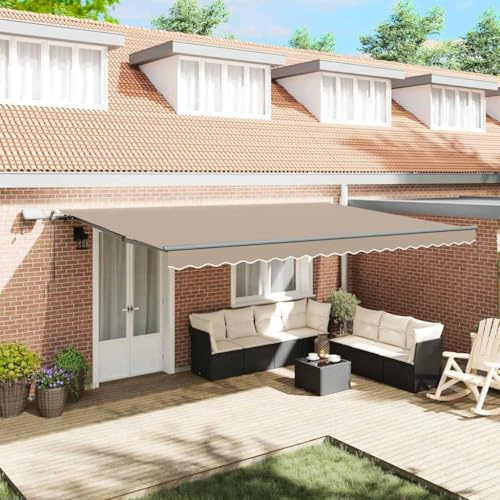 IKAYAA Toldo Retráctil Exterior 500 x 300 cm, Toldo Enrollable Aluminio y Poliéster, Toldo Articulado Retractil, Manivela Incluida, para Balcón y Veranda Beige