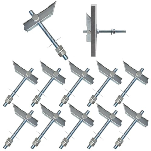 11 tacos basculantes de acero al carbono galvanizado, M8 x 100 mm, tacos plegables para colgar objetos pesados en paneles de yeso para tablas de cortina, paneles de yeso, ladrillos de hormigón, techo