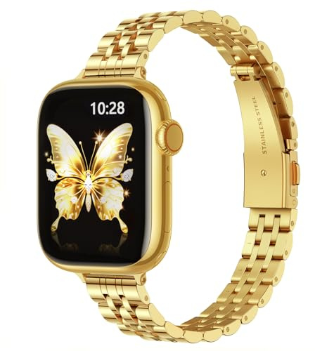GEARYOU Slim Metallarmband for iWatch 42mm 41mm 40mm 38mm 44mm 45mm 46mm | Schlank Edelstahl Ersatzband Damen Dünnes Metallkettenband für iWatch SE 1-3,iwatch Series 11 10 9 8 7 6 5 4 3 2 1