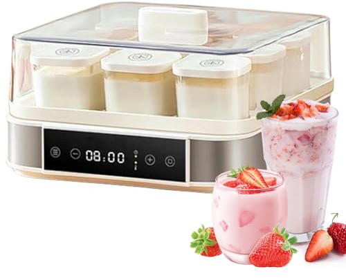 Genérico Yogurtera Digital Automática con Control De Temperatura Y Tiempo Ajustables, 9 Frascos De Vidrio De 170 Ml, Pequeña Yogurtera Casera, Elaboración De Masa Y Vino De Arroz
