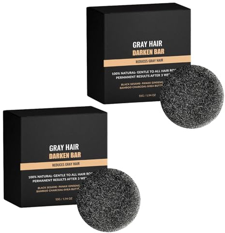 QPJUVC Anti-Grey Shampoo Bar - Naturligt fast schampo för mörkläggning av hår, tvål för att återgå grått och täcka för män och kvinnor, rengör och vårdar hårbotten (2)