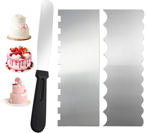 2PCS Cake Scraper, Stainless Steel Cake Decorating Tools Metal Cake Scraper with Icing Spatula, Cake Smoother for Buttercream Smoother Fondant Smoother for Making Birthday Cakes Cheese Chocolate