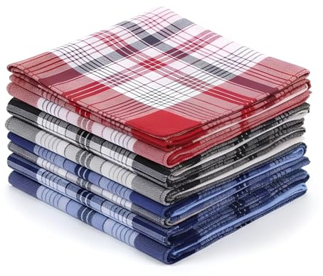 Alyxen 12 Fazzoletti di Cotone 40x40 cm - Fazzoletti in Stoffa Riutilizzabili per Uomo e Donna, Assorbenti e Morbidi - Set con 3 Disegni a Quadri, Ideali per Sport, Viaggio e Ogni Giorno