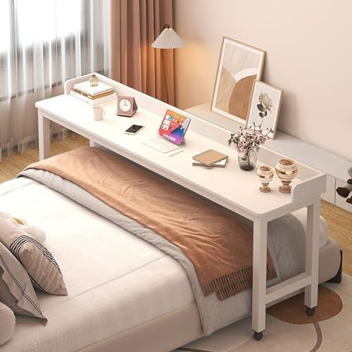 ZYZSY Über-Betttisch Auf Rollen, Rollender Laptop-Schreibtisch, King-Queen-Betttisch üBer Dem Bett Essenstablett Schreibtisch Rollender Medizinischer(White,180x40x80cm/71x16x31in)